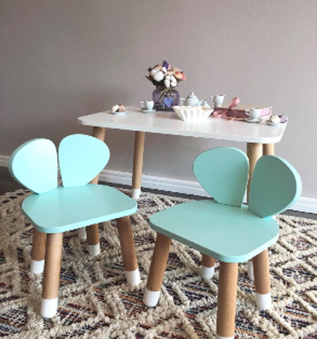 

Детский прямоугольный стол и 2 стульчика KidsBunkBed (Мышка) цвет мятный белый