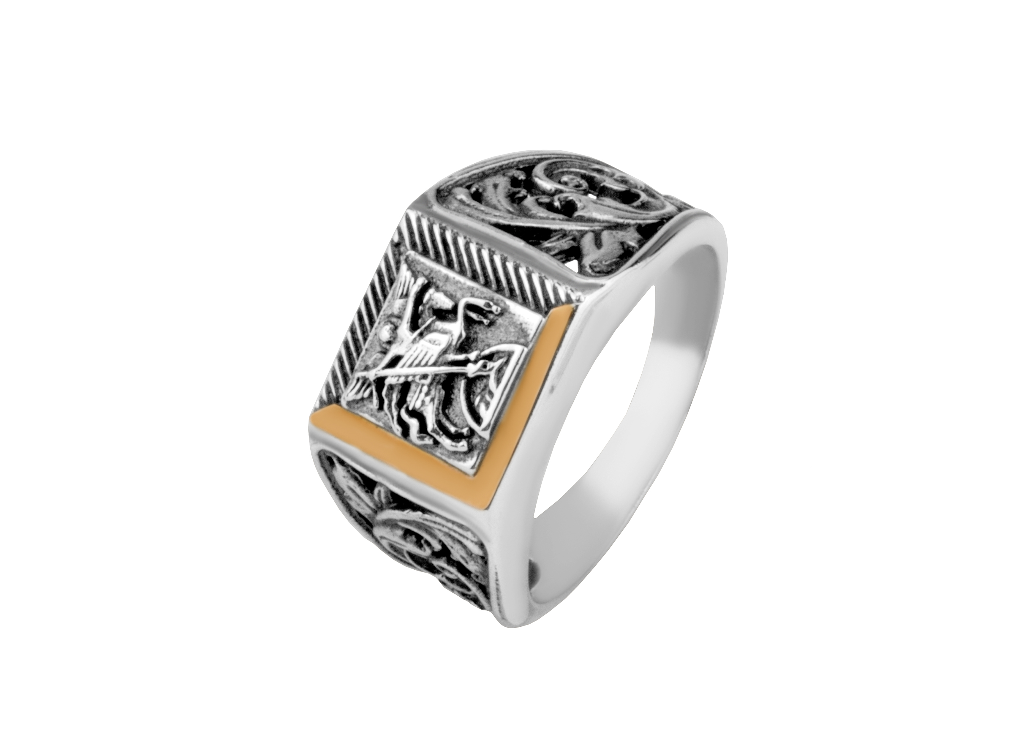 

Печатка серебряная с золотом Георгий Победоносец 0102.10, 18 размер