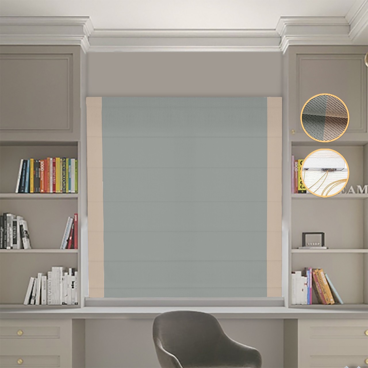 

Римские шторы DECOLIV Блэкаут Перфект оливковый с бежевыми кантами по бокам 290*170 см