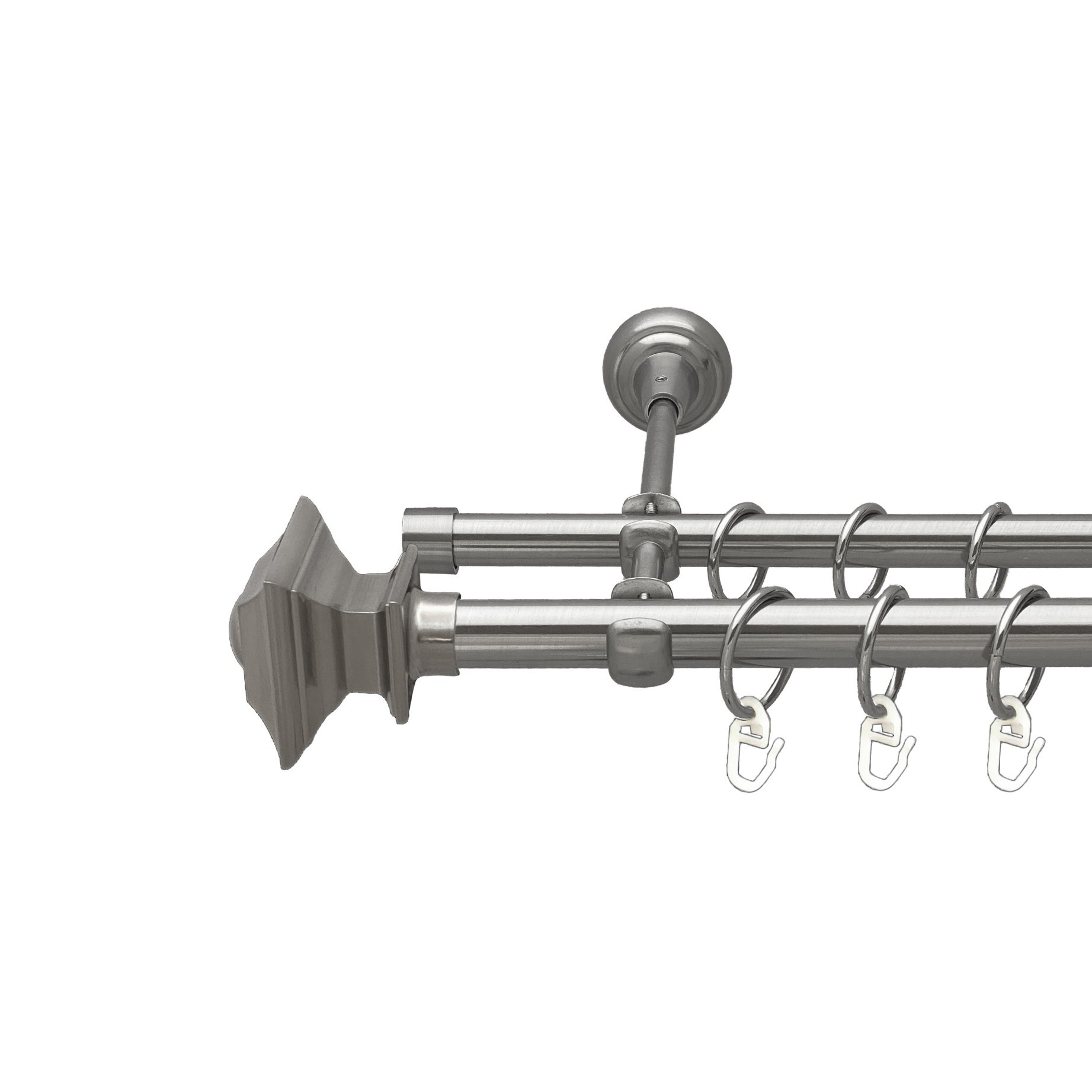 

Карниз Orvit Борджеза металевий дворядний відкритий гладка труба кільце металеве Нержавіюча Сталь 19\16 мм 200 см (00-00015999)