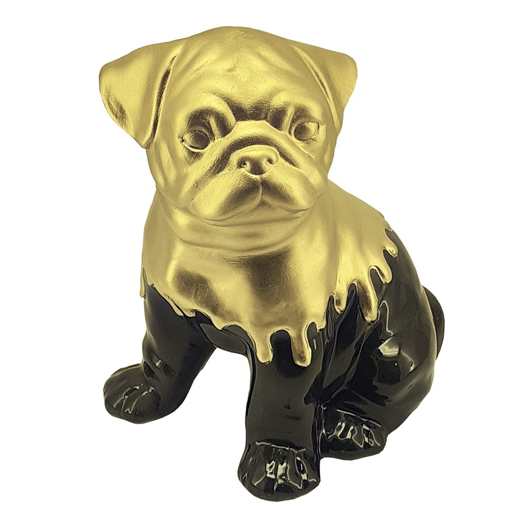 

Скульптура Мопс черно-золотой 27*18 см глина керамика