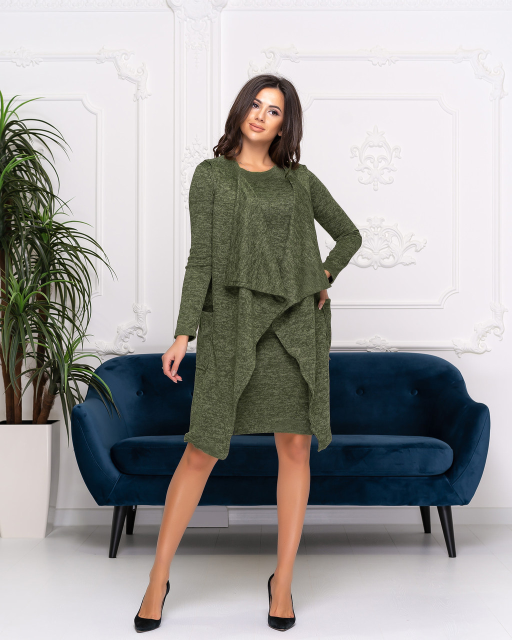 

Костюм платье с кардиганом-безрукавкой Fashion Girl "Френсис" 42 хаки