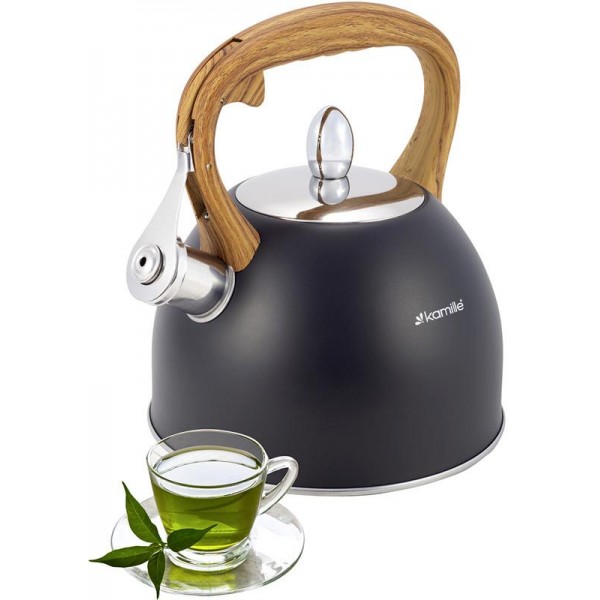 

Чайник Kamille Whistling Kettle Black 2.5 л из нержавеющей стали со свистком (черный), многослойное дно, индукция