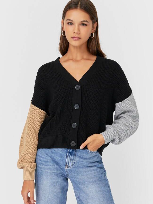 

Кардиган Stradivarius 1608/720/001 M Черный с серым и бежевым