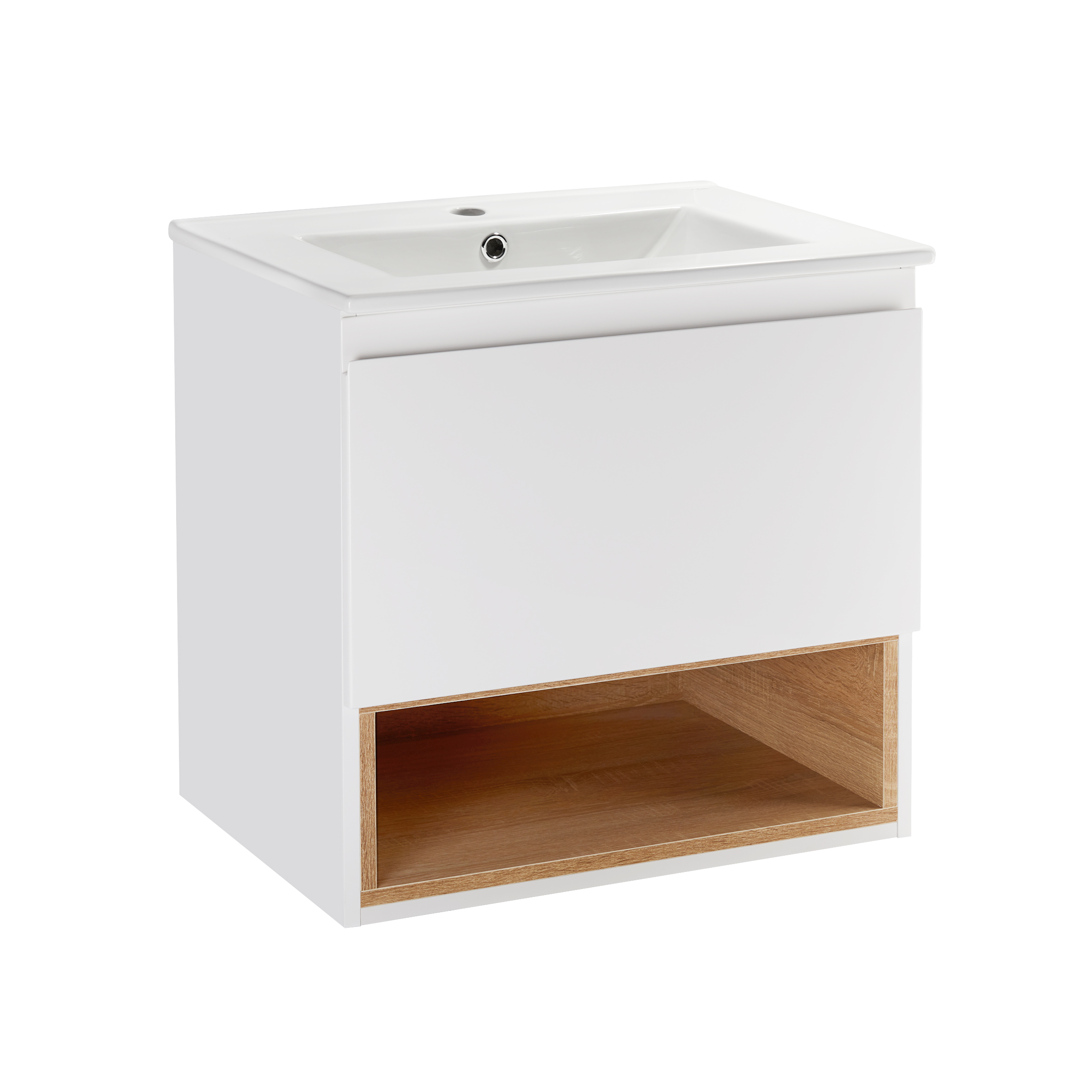 

Комплект Qtap Robin 600х580х437 White/Whitish oak тумба подвесная + раковина врезная QT1372TPВ6001WWO (ST702143)