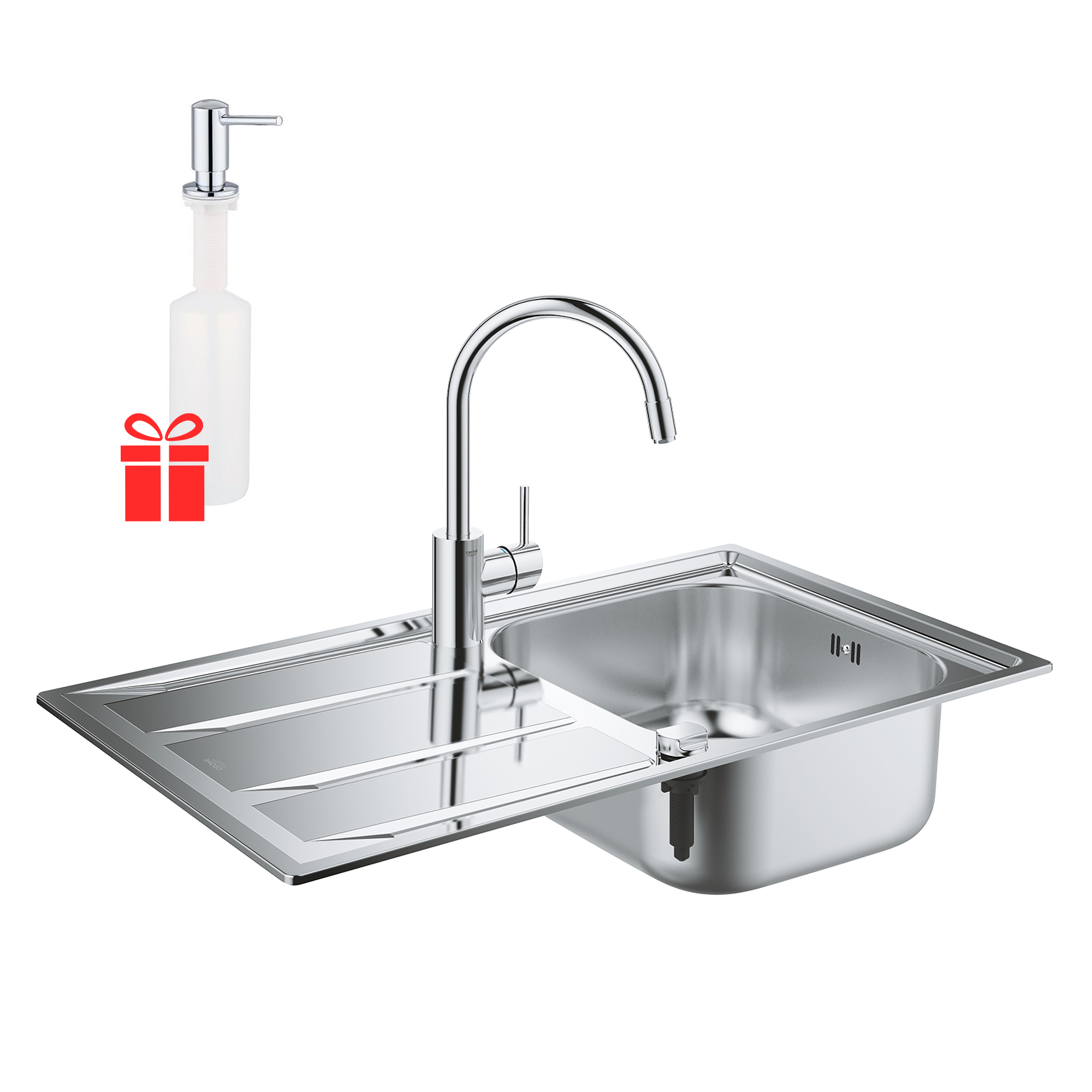 

Набор Grohe мойка кухонная K400 31570SD0 + смеситель Concetto 32663001 + дозатор для моющего средства Contemporary 40536000 (ST702212)
