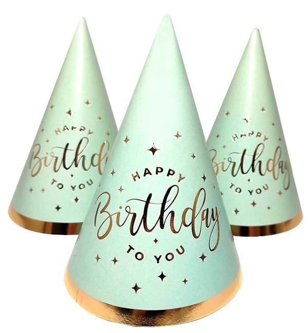 

Колпачки бумажные "Happy Birthday" (5шт.), высота - 15 см, картон высокого качества, цвет - белый