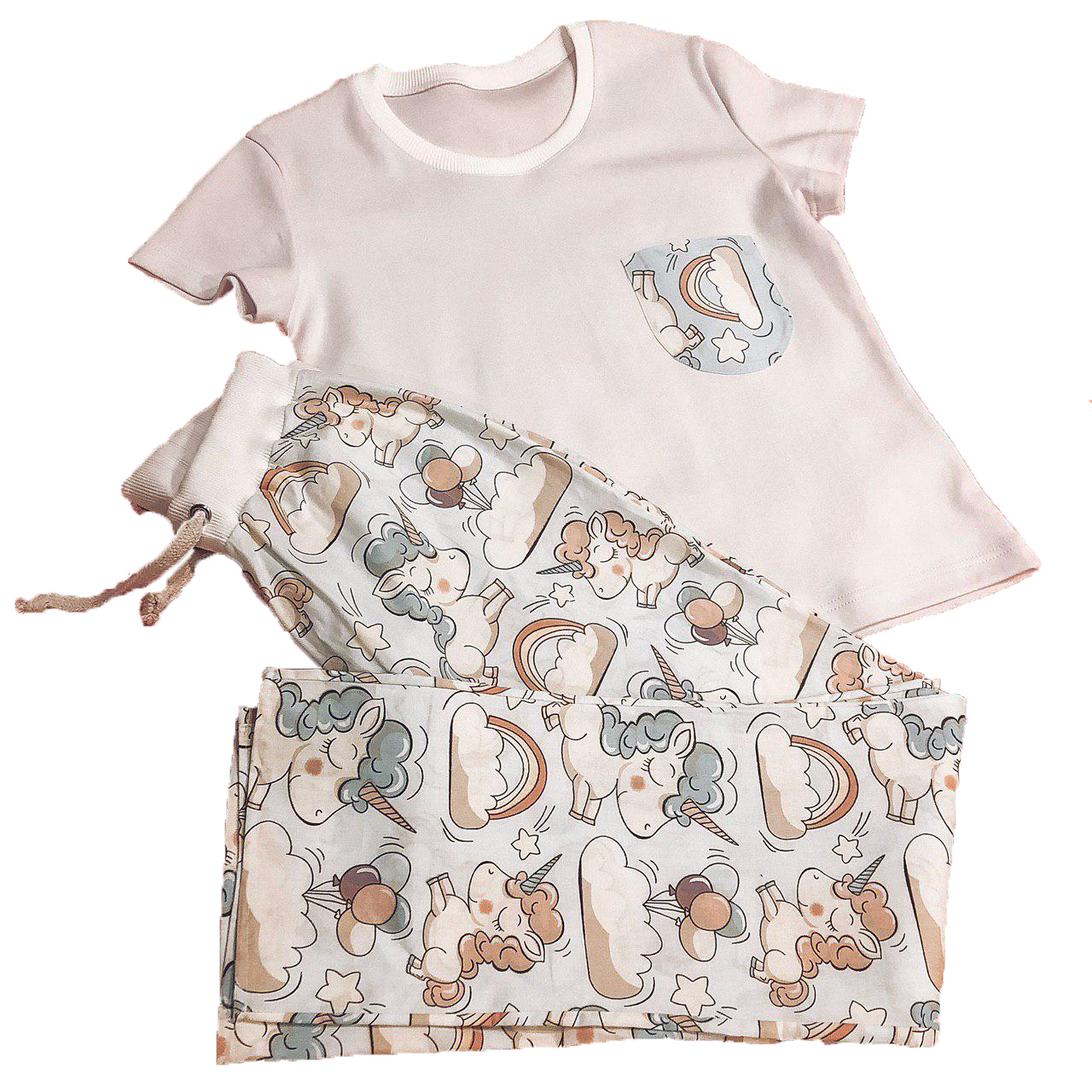 

Хлопковая пижама (футболка+брюки) Pijama po fanu 140 белая с единорогами 111326
