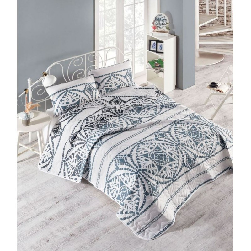 

Покрывало стеганное с наволочками Eponj Home - Marble gri серый 200х220