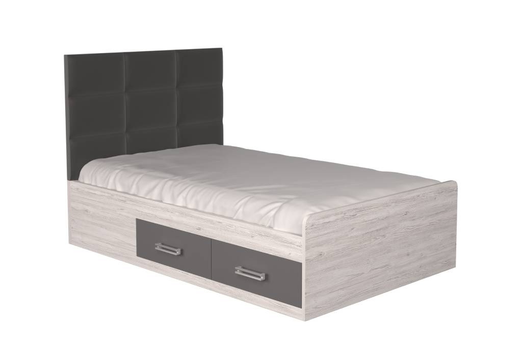 

Подростковая кровать Mebelkon Холидей с мягким изголовьем и 4-мя ящиками 190х120см. Аляска\Графит