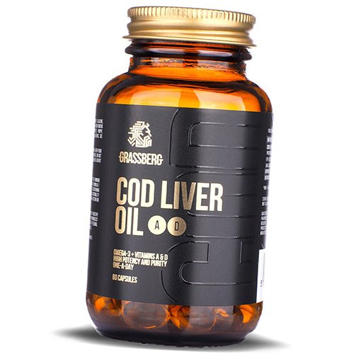 

Масло печени трески с Витаминами А и Д, Cod Liver Oil, Grassberg 60капс (67515005)