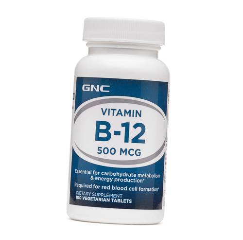 

Витамин В12, Цианокобаламин, Vitamin B-12 500, GNC 100вегтаб (36120100)