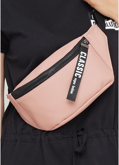 

Сумка на пояс бананка Sambag Tirso MSH пудра зі стрічкою