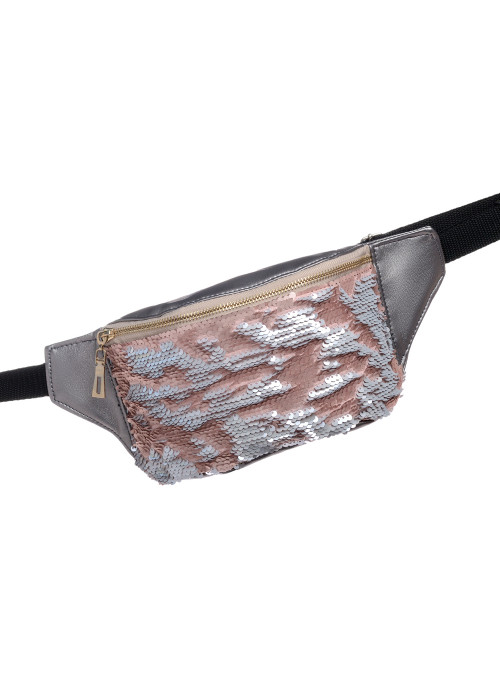 

Сумка на пояс бананка Sambag Tirso MSO silver dark з паєтками