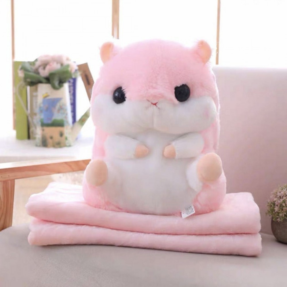 

Плед Хомяк 3 в 1 мягкая игрушка подушка Розовый хомячок