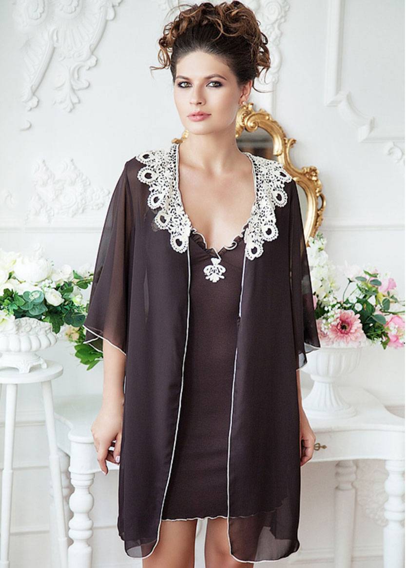 

Ночная сорочка с шифоновым пеньюаром Komilfo 1251 (44) Шоколад, Ночная сорочка с шифоновым пеньюаром Komilfo 1251 S(44) Шоколад