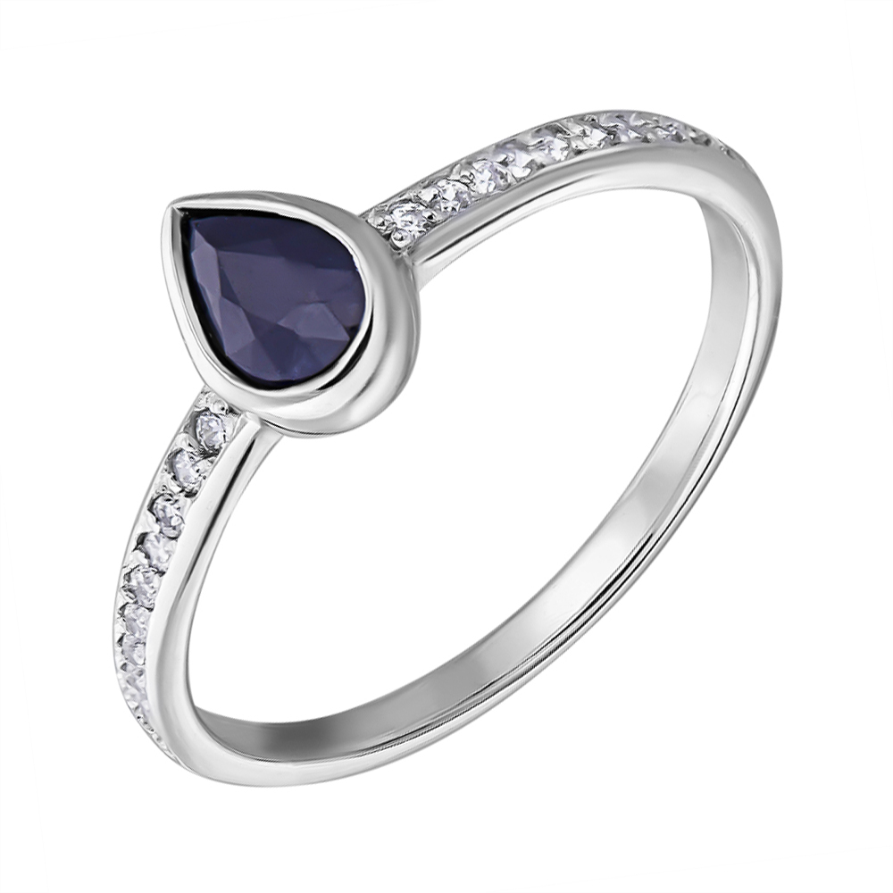 

Серебряное кольцо с сапфиром и фианитами 000132497 18 размера