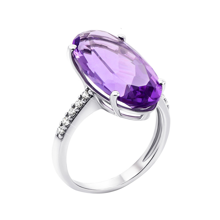 

Серебряное кольцо с аметистом и фианитами 000129303 17 размера