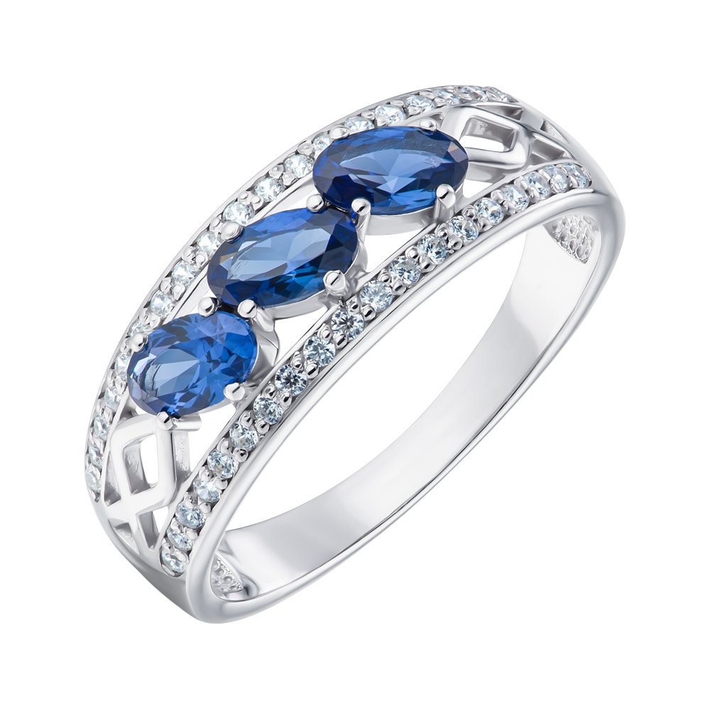 

Серебряное кольцо с синтезированными сапфирами и фианитами 000148953 17.5 размера