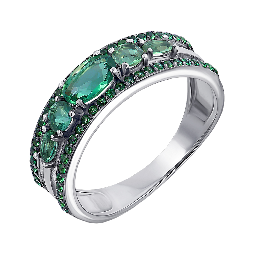 

Серебряное кольцо с зеленым кварцем и фианитами 000063389 15.5 размера