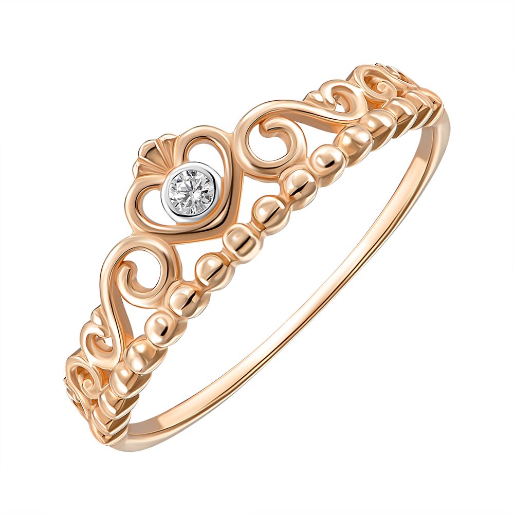 

Кольцо-корона из красного золота с фианитом 000146418 18.5 размера