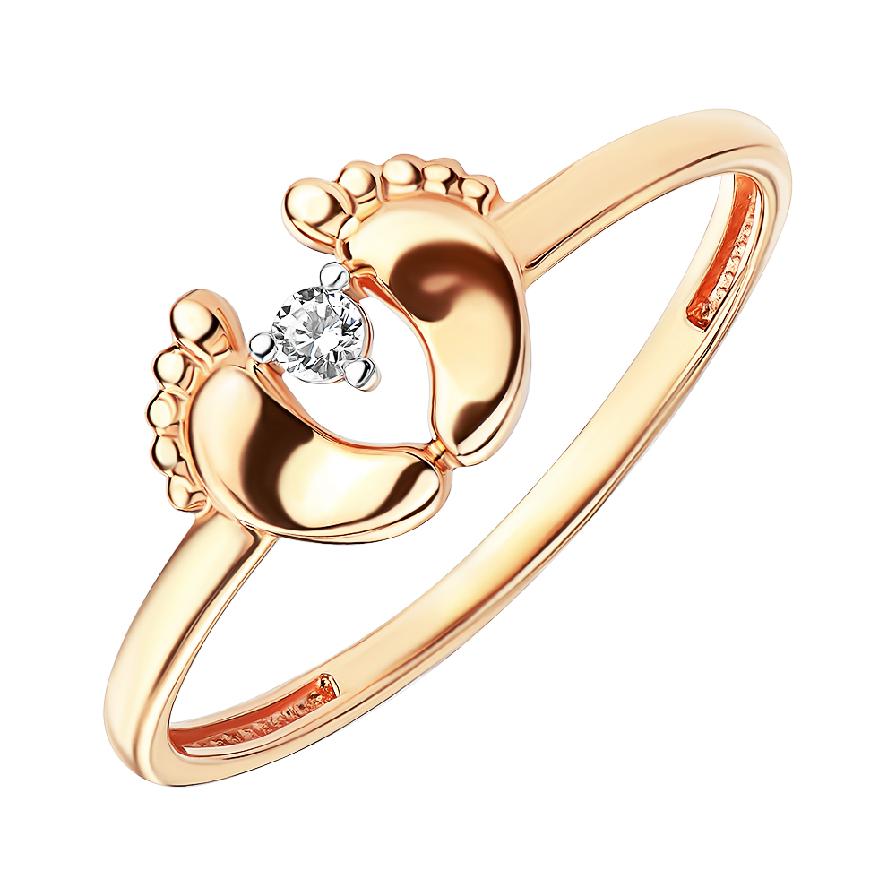 

Кольцо из красного золота с фианитом и родированными крапанами 000141367 16 размера