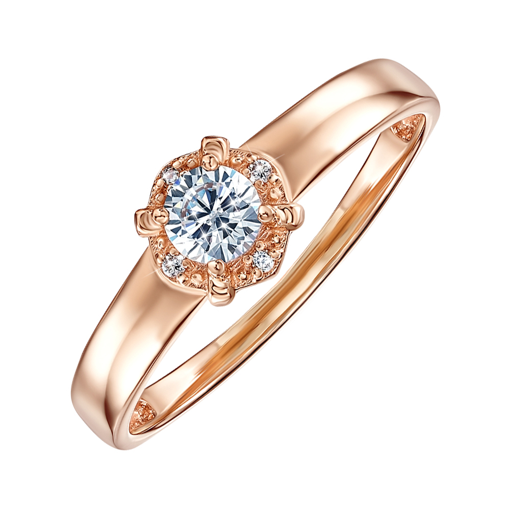 

Золотое кольцо Цветочек для неё в красном цвете с цирконием Swarovski 16 размера
