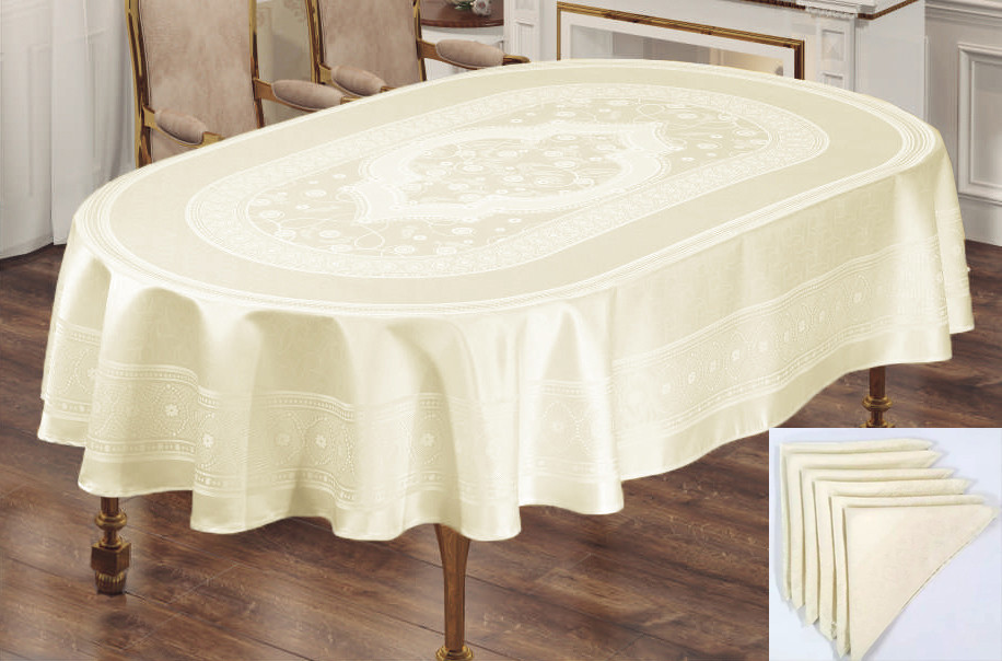 

Скатерть Sagol тефлон 160x350 ovale St-052 Cream + 10 салфеток 45 см *