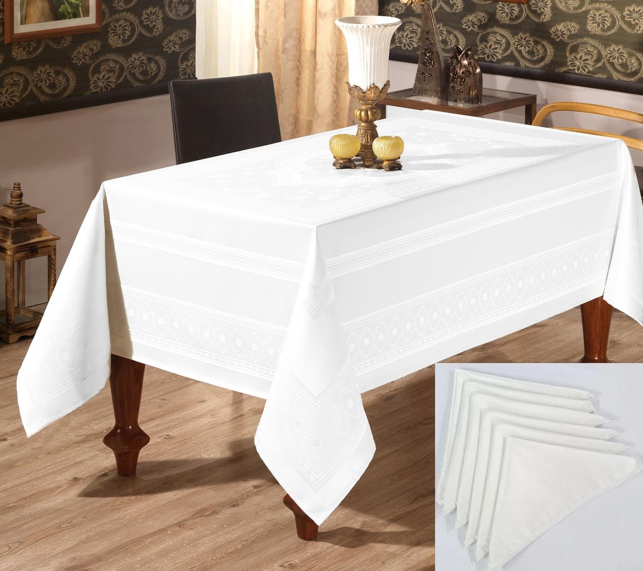 

Скатерть Sagol тефлон 160x400 St-052 White + 10 салфеток *