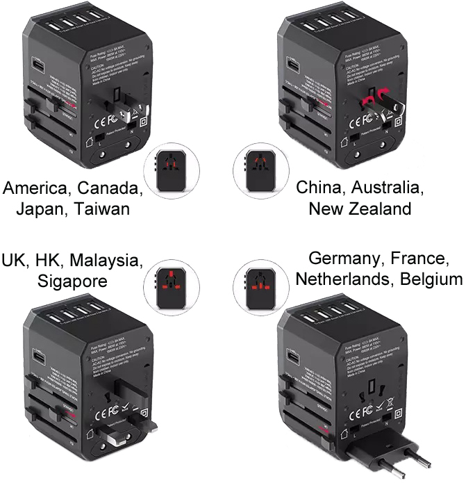 Мережевий дорожній універсальний адаптер Masslinna 4 USB + Type-C Black/Blue (NA1) — фото 6