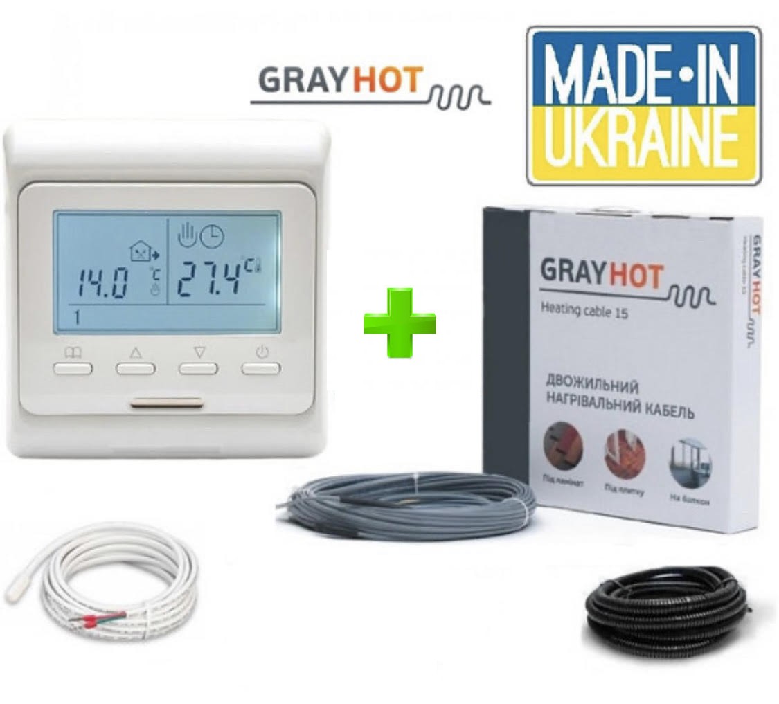 

Нагревательный кабель GrayHot (345Вт/23м) 1,7-2,9 м2 с терморегулятором Е51