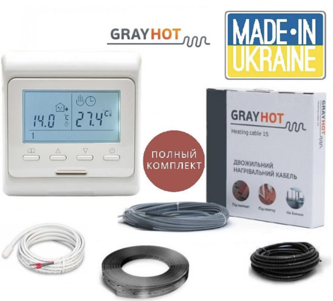 

Нагревательный кабель GrayHot (92Вт/6м) 0,5-0,8 м2 с терморегулятором Е51