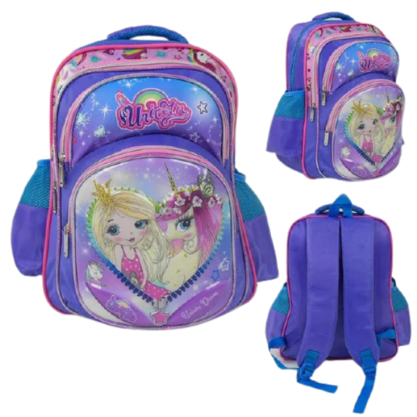 

Рюкзак школьный Schoolbag 43634 Unicorn для девочек 1 отделение 2 внешних кармана 2 боковых 3D рисунок мягкая спинка Синий (123511)