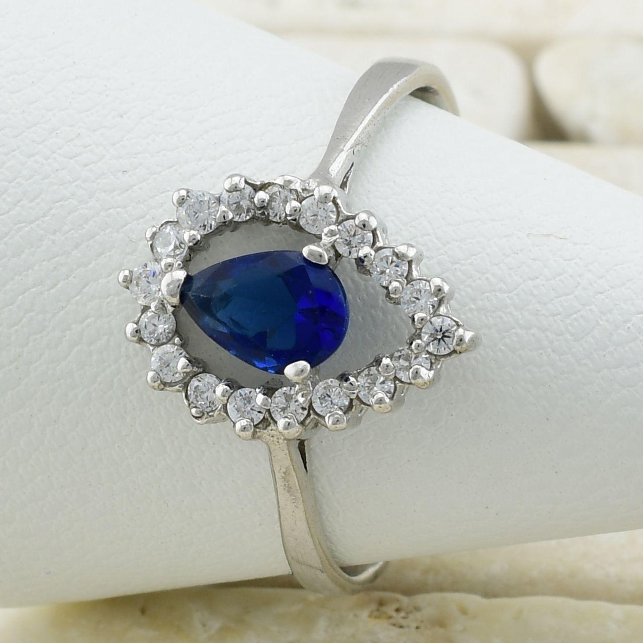 

Серебряное кольцо Айленд вставка синие фианиты 18