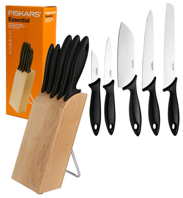 

Набор кухонных ножей Fiskars Essential Металлик/Черный 5 предметов из нержавеющей стали с деревянной подставкой