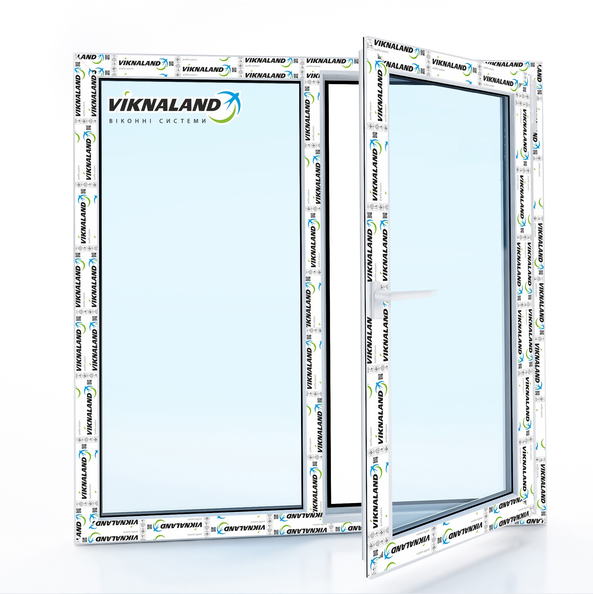 

Окно ПВХ Viknaland B70(6k) двухстворчатое, одна часть поворотно-откидная (1000х1100), белое