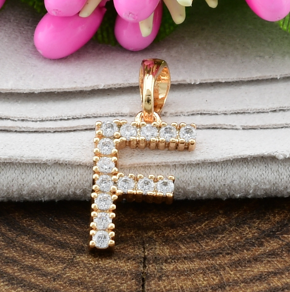 

Кулон Xuping Буквы для цепочки до 3 мм 80262 F размер 19х10 мм белые фианиты позолота 18К