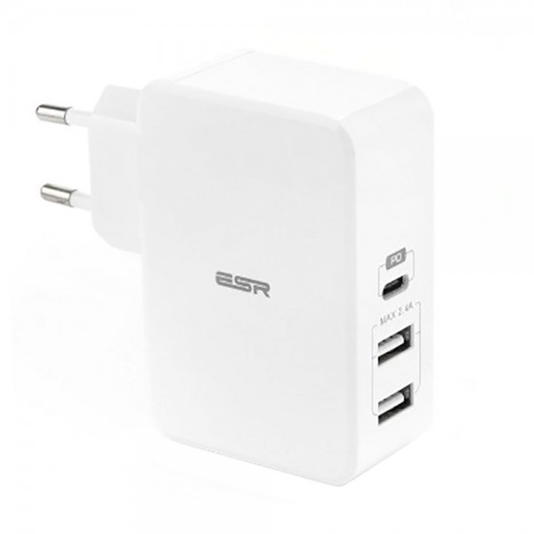 

Быстрое сетевое зарядное устройство ESR USB Type-C PD + 2 USB Wall Charger White (EU)