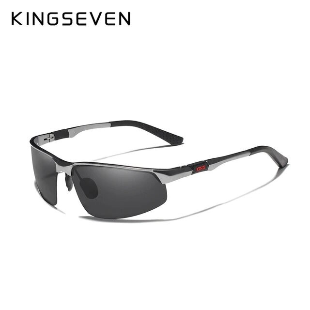 

Очки мужские солнцезащитные спортивные поляризационные KINGSEVEN оправа серый металлик, темно-серые линзы