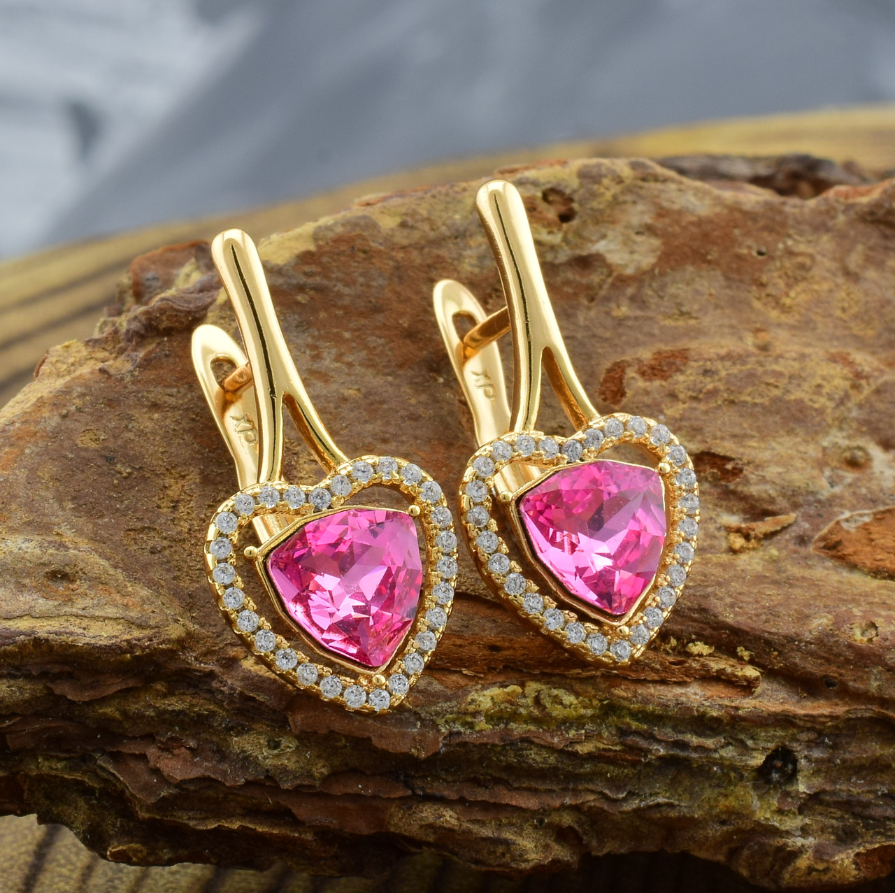 

Серьги Xuping Невероятная красота с кристаллами Swarovski 26066 размер 24х12 мм цвет розовый позолота 18К