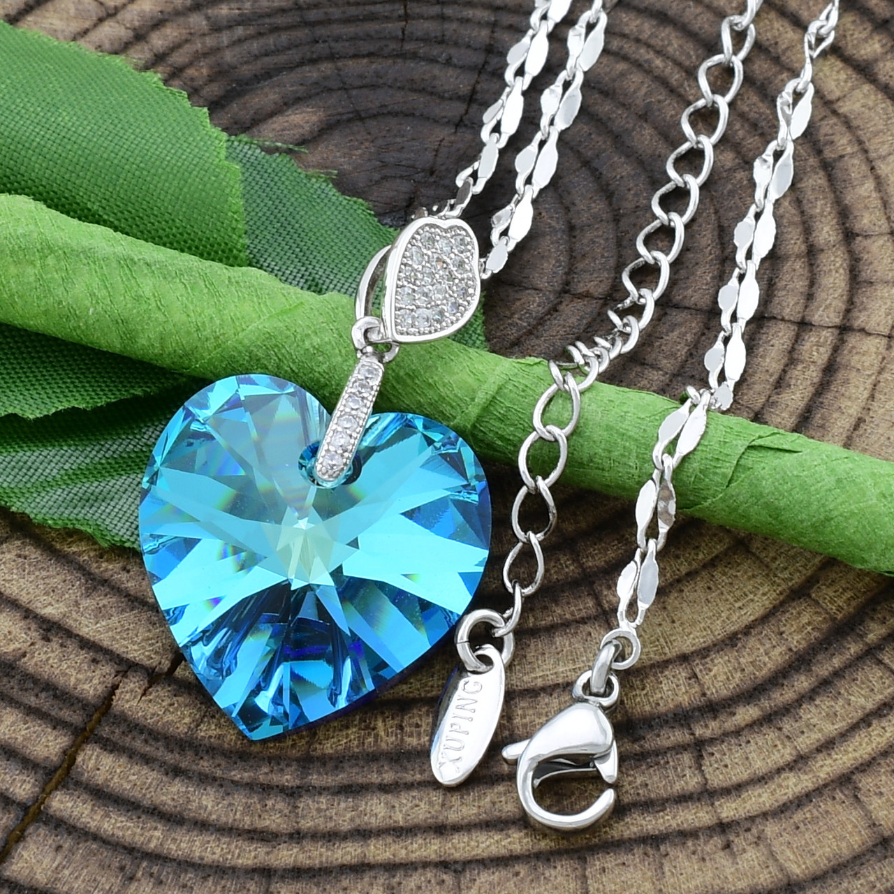 

Набор Xuping з кристалами Swarovski 87053 кулон 28х18 мм + ланцюжок 38+5 см бірюзовий позолота Біле Золото