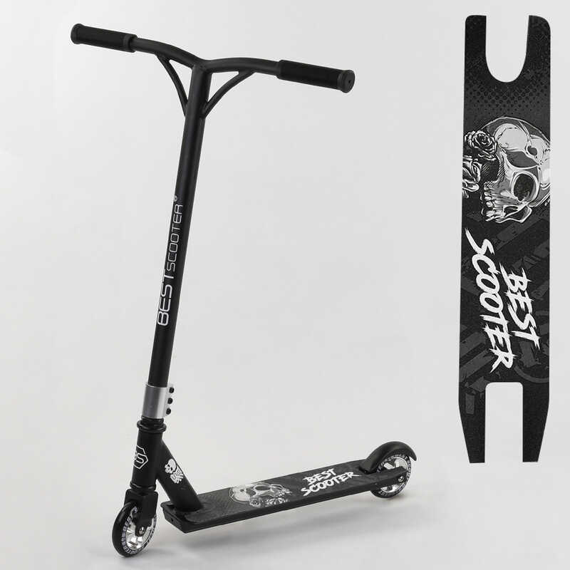 

Самокат трюковый Best Scooter алюминиевый диск и дека черный 30903