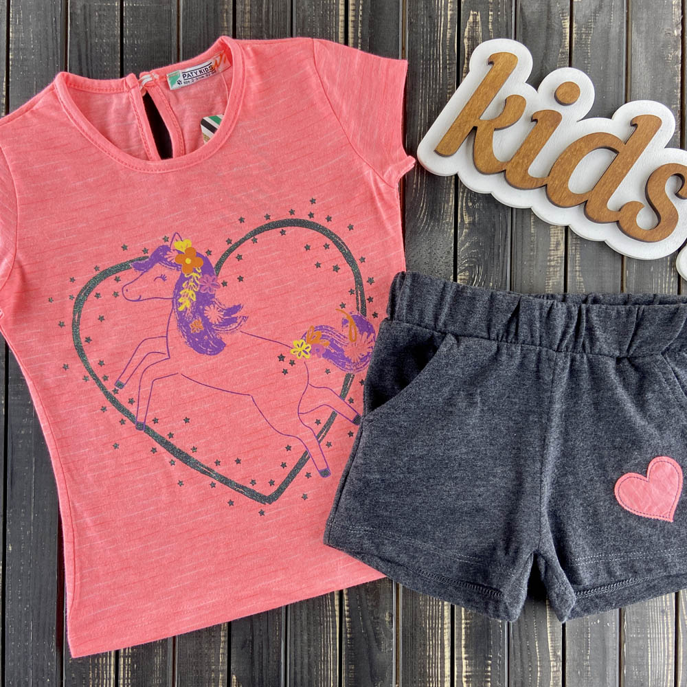 

Комплект (футболка + шорты) Paty kids 577-32 (92-98 см) Коралловый / темно-серый