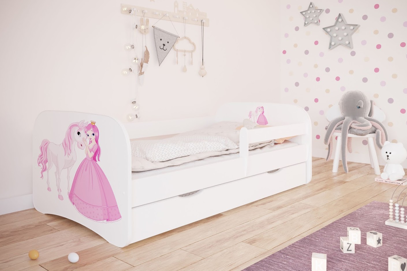 

Детская кровать Kocot Kids Baby Dreams Принцесса с лошадкой с ящиком 160х80 см Белая (5903271976249)