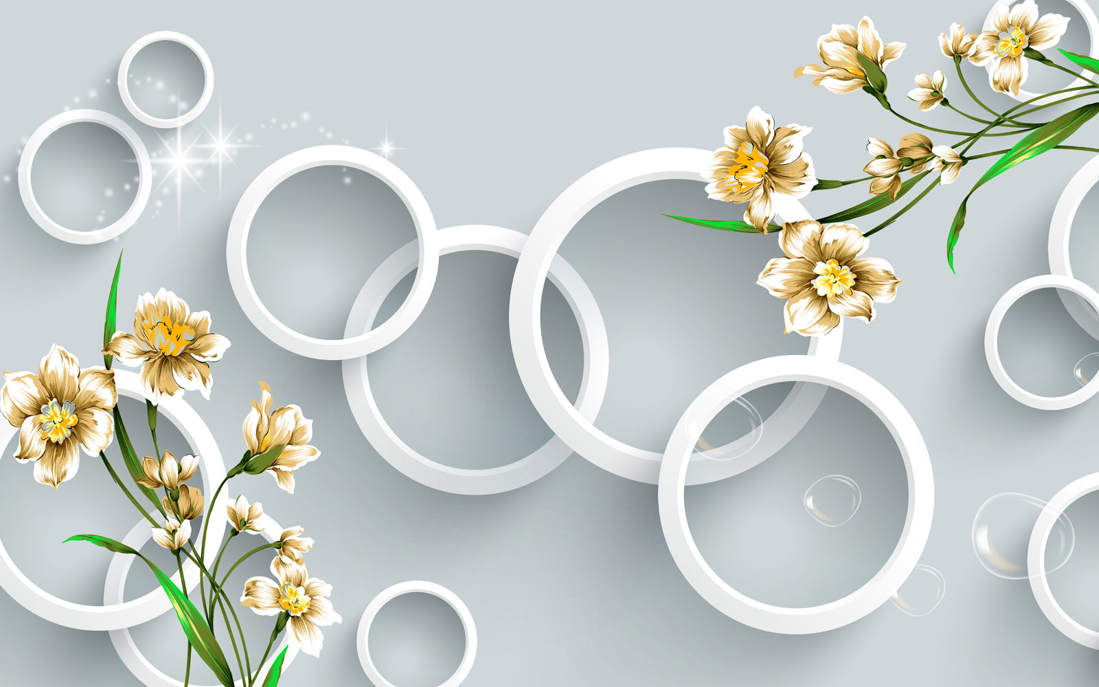 

Фотообои Walldeco Круги и бело-бежевые цветы №40415 Жаккард
