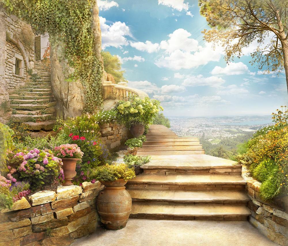 

Фотообои Walldeco Дом с каменной лестницей №33450 Мелкий песок с блестками