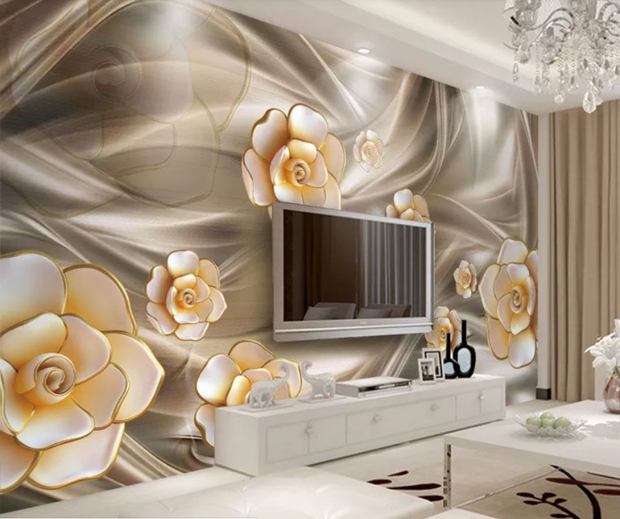 

Фотообои Walldeco Искусственные цветы на золотой ткани №dec-2093 Волокно