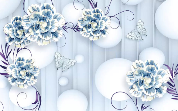 

Фотообои Walldeco Узор из сине-белых цветов №dec-529 Фреска