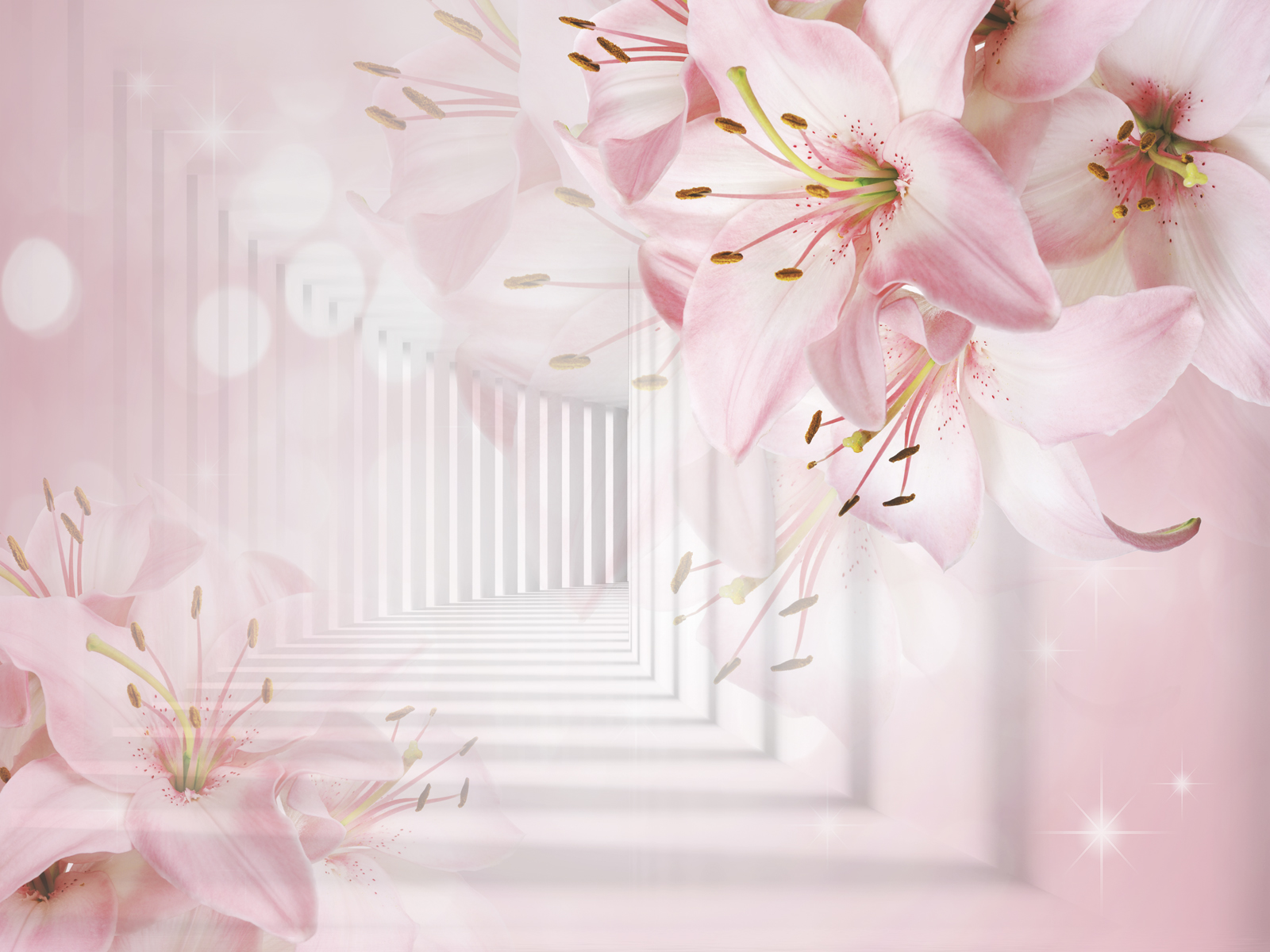 

Фотообои Walldeco Розовые лилии на фоне туннеля №37533 Деко