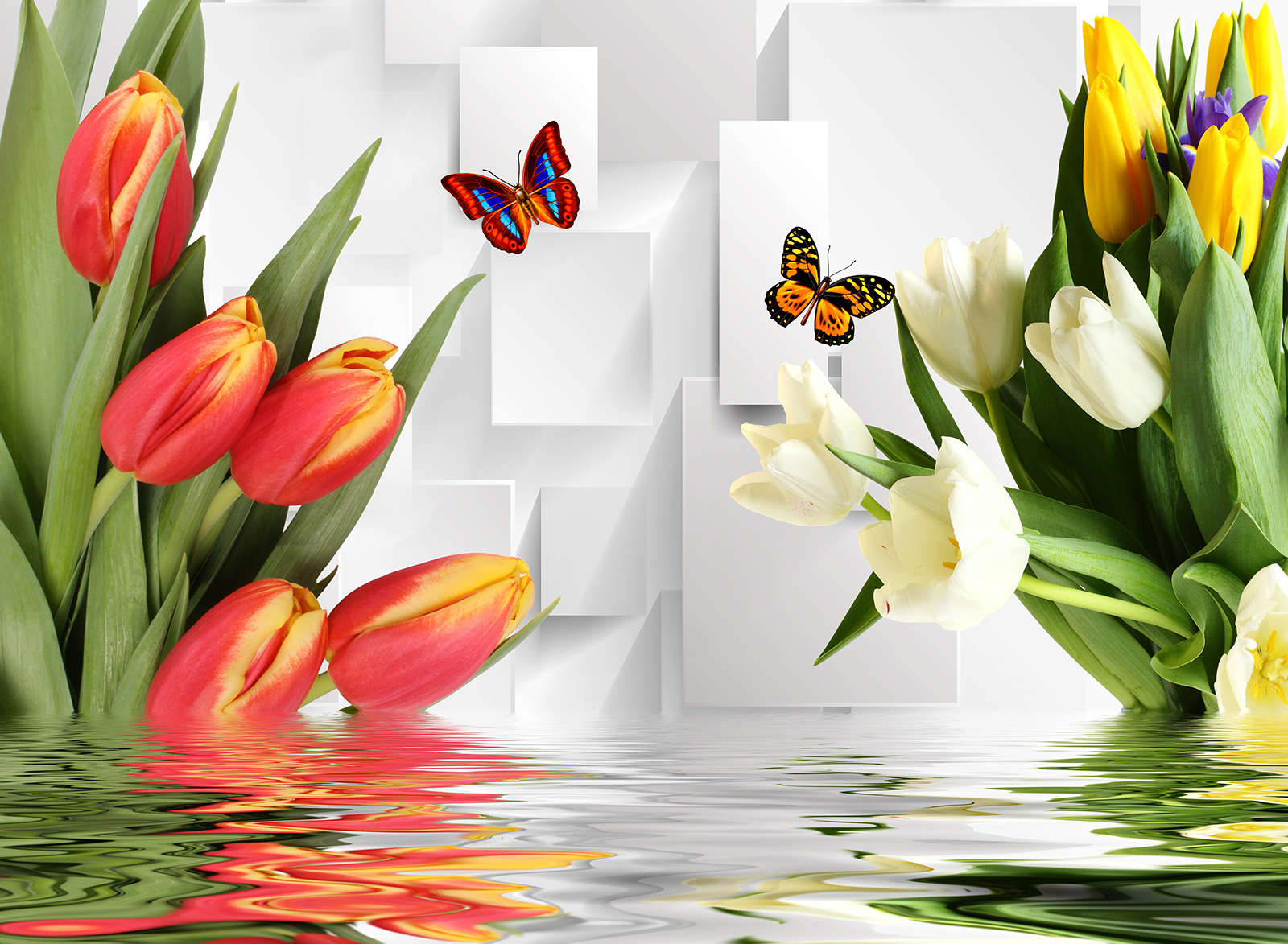 

Фотообои Walldeco Красные, белые и желтые тюльпаны №35053 Бриз